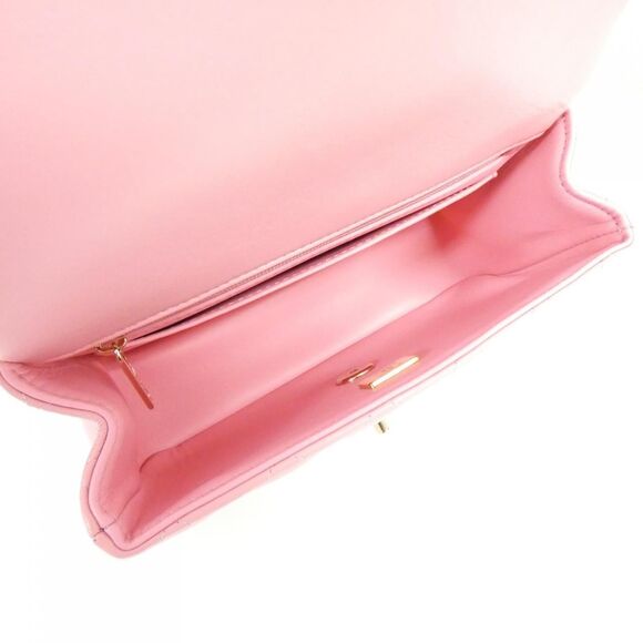 Authentic CHANEL CC Lambskin Quilted Top Handle Chain Shoulder Bag Flap Pink - Picture 5 of 6